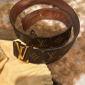Louis Vuitton Tan Leather Belt with brown Monogram